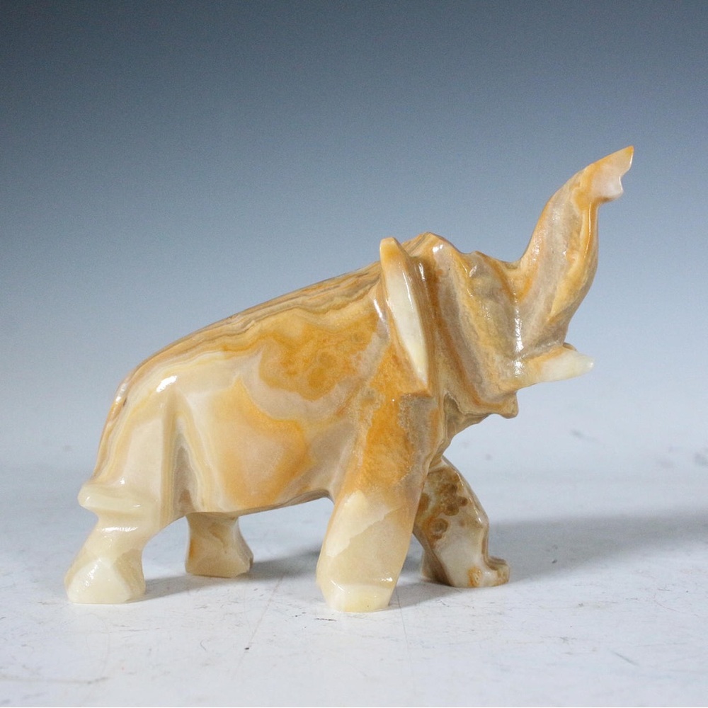 Small Hand Carved Onyx Elephant Stone Figurine Statue